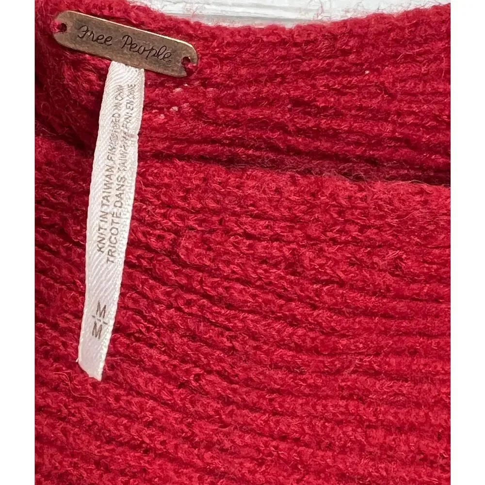 Free People Oversized Red Knit Sweater Slouchy Dolman Sleeves Size Medium